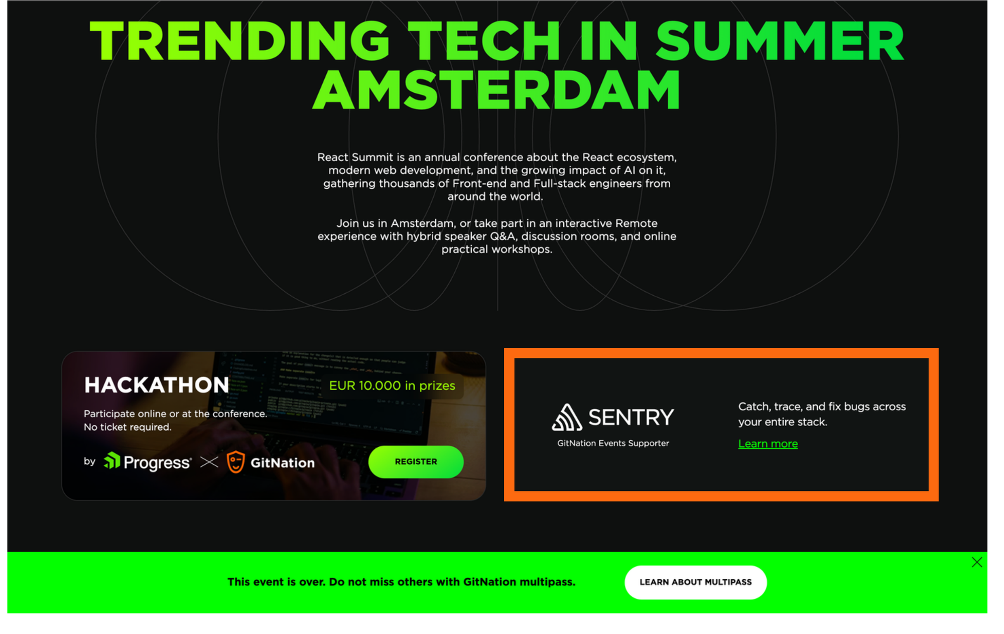 Sentry's About-section card on ReactSummit.com